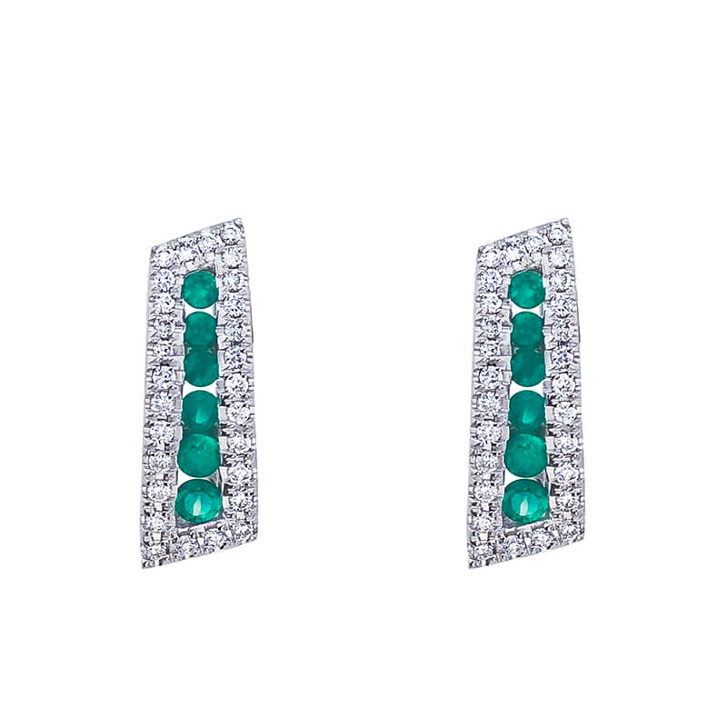 Graceful 14k white gold earrings with stacks of beautiful emeralds and .18 carats of shining diam...