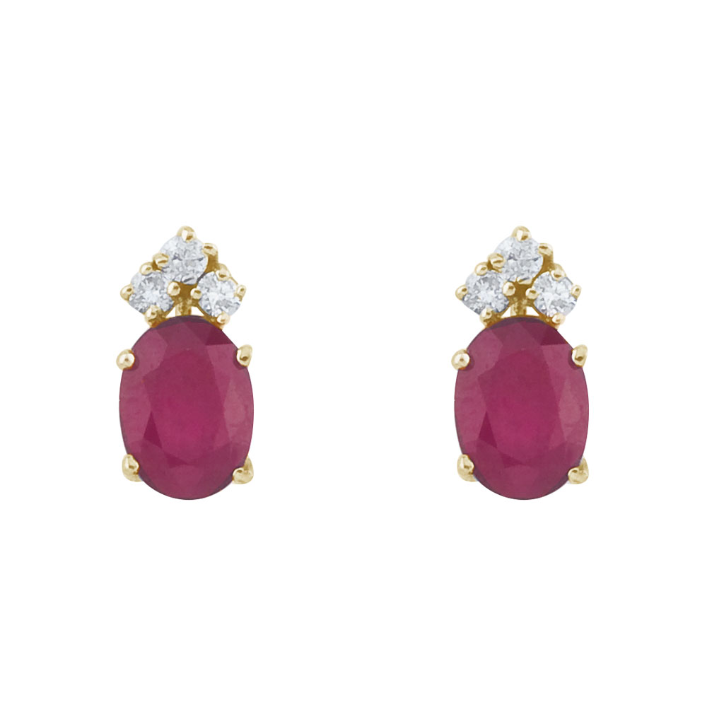 These 6x4 mm oval shaped ruby earrings are set in beautiful 14k yellow gold and feature .12 total...