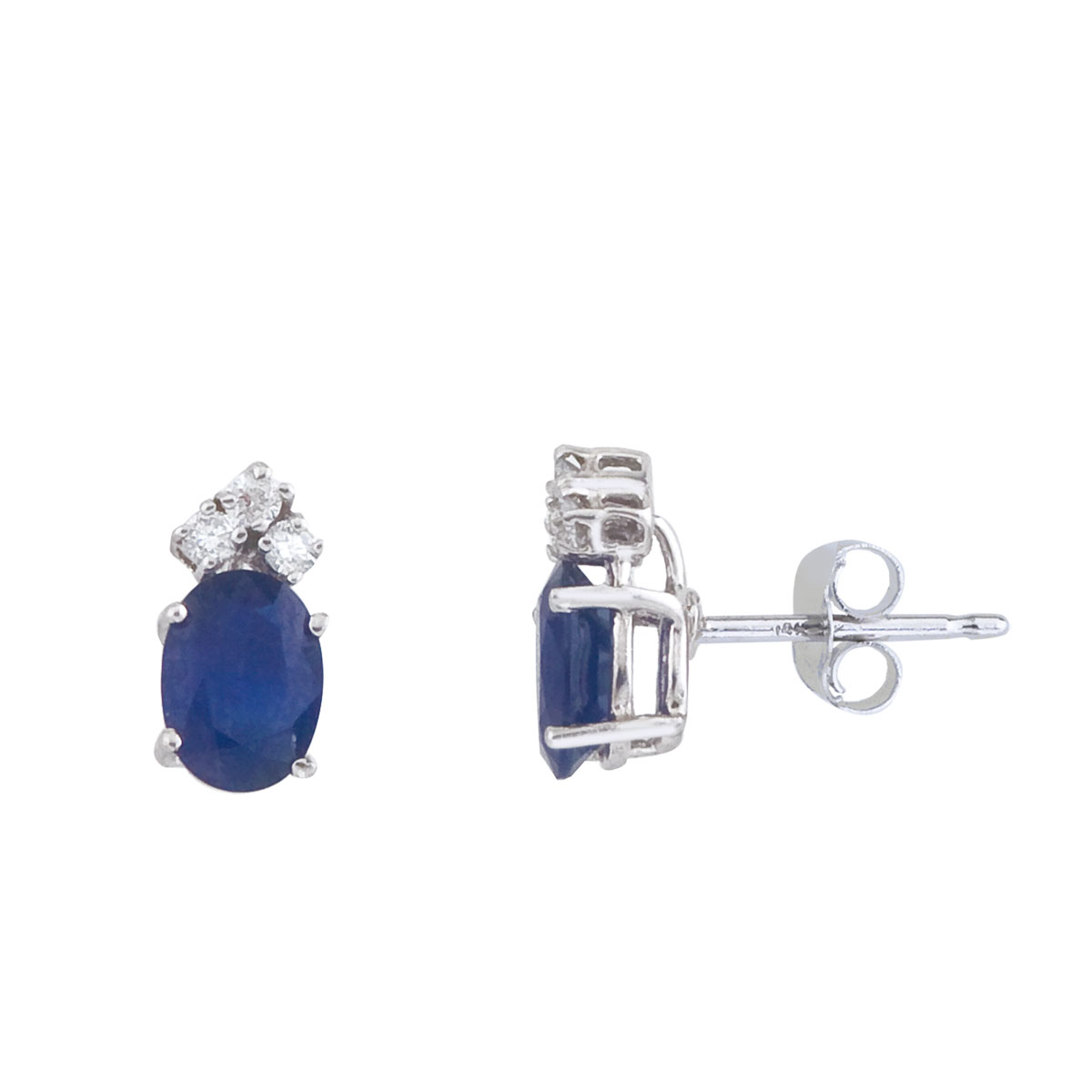 These 7x5 mm oval shaped sapphire earrings are set in beautiful 14k white gold and feature .12 to...