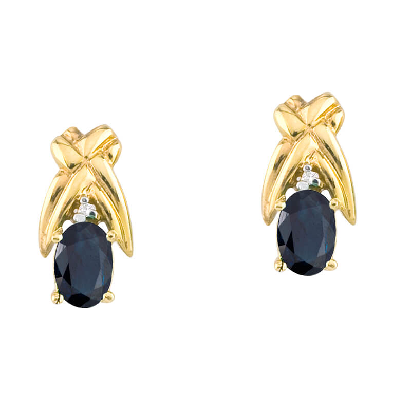 14k yellow gold stud earrings with 6x4 mm pear sapphires and bright diamond accents.