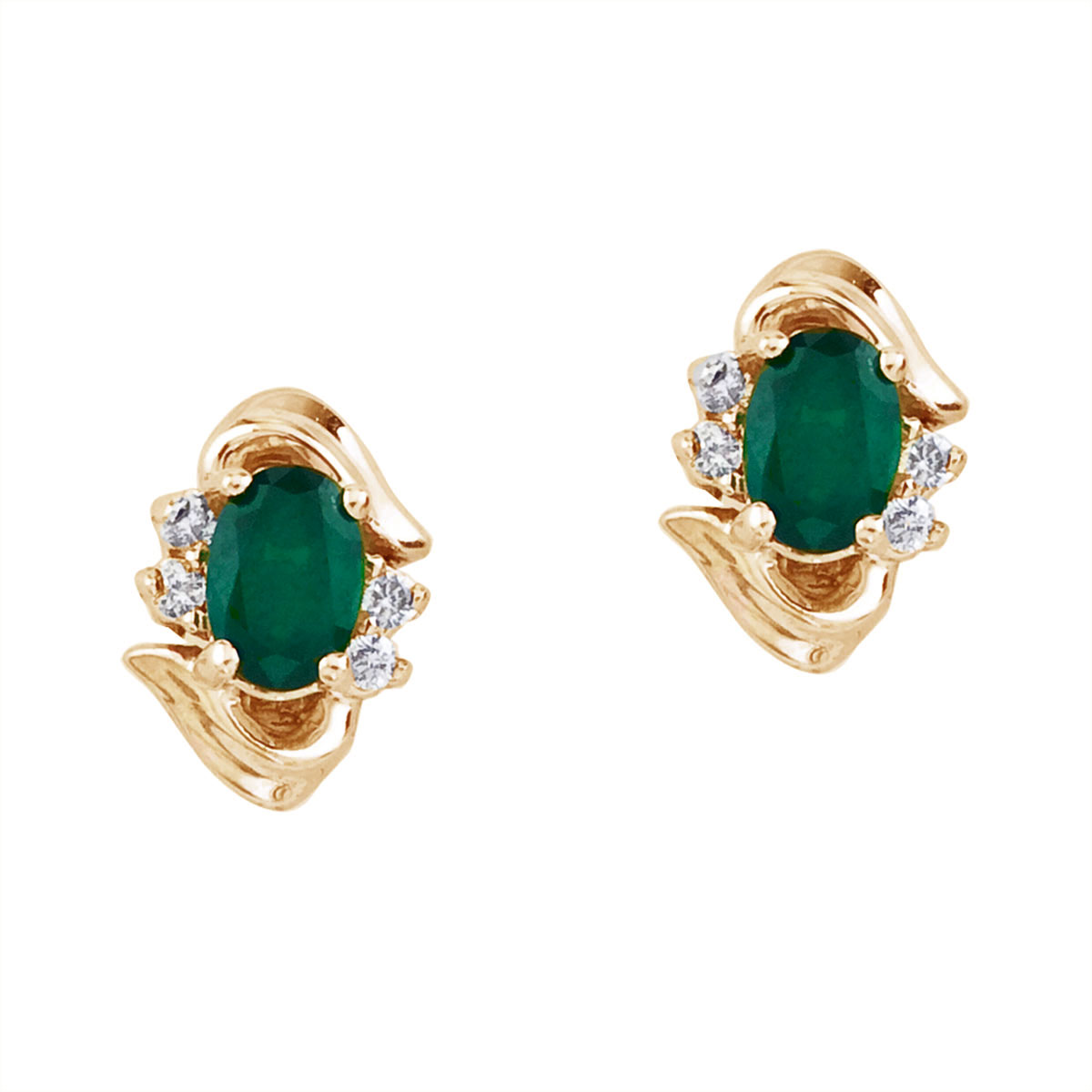 Stunning 14k yellow gold and emerald earrings. Featuring natural 6x4 mm oval emeralds and .11 tot...