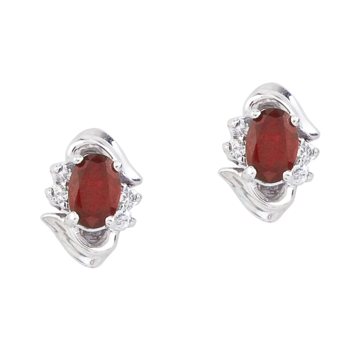Stunning 14k white gold and ruby earrings. Featuring natural 6x4 mm oval rubies and .11 total car...