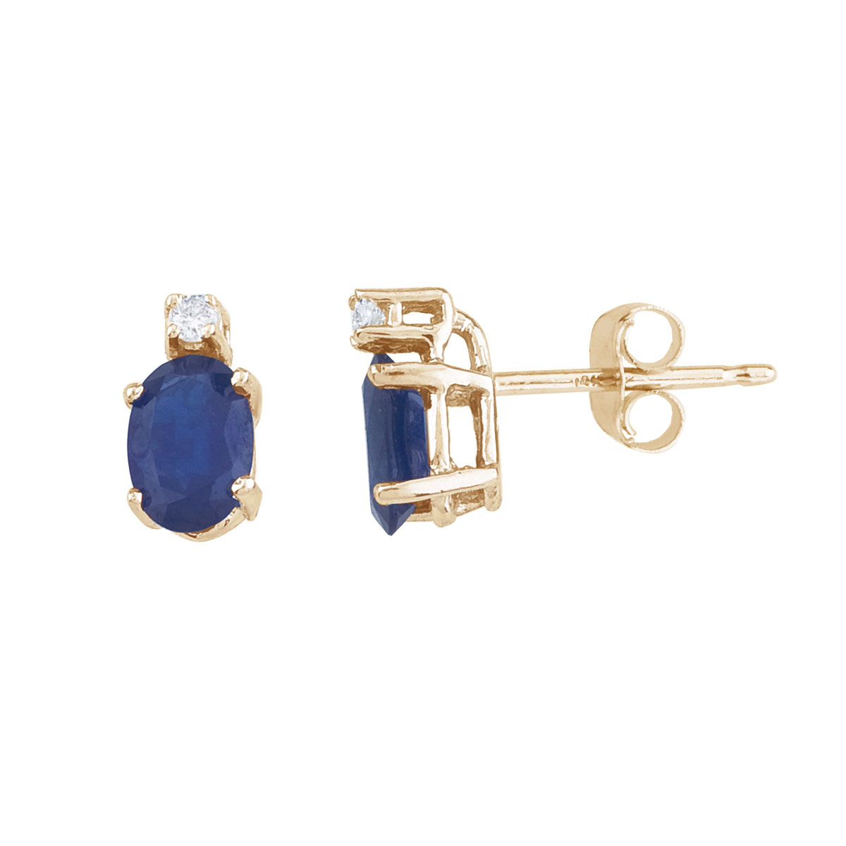 These 6x4 mm oval sapphire earrings are set in beautiful 14k yellow gold and feature .04 total ca...