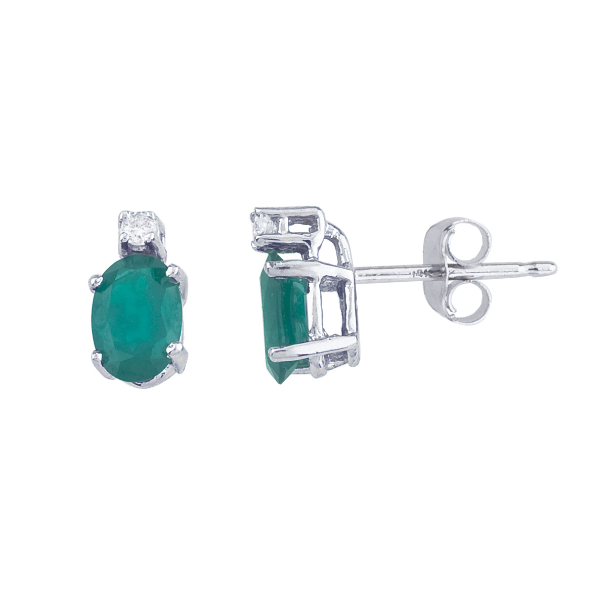 These 6x4 mm oval emerald earrings are set in beautiful 14k white gold and feature .04 total cara...