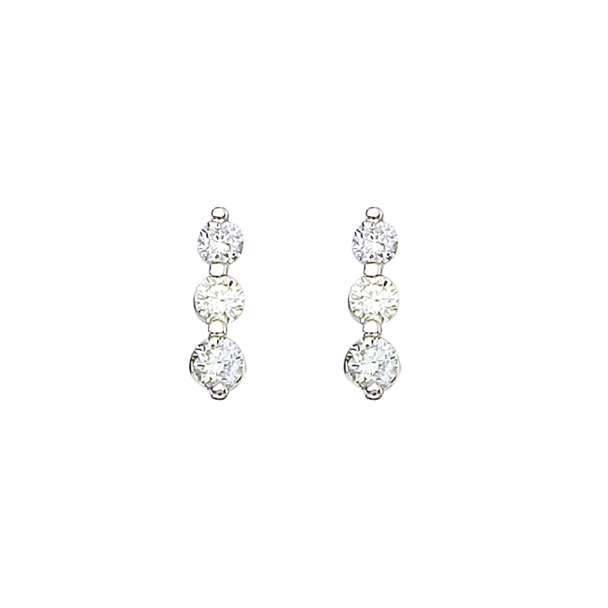 .50 carat three stone diamond earrings set in 14k white gold.