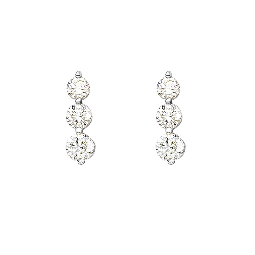 1.50 ct three stone diamond earrings set in 14k white gold.