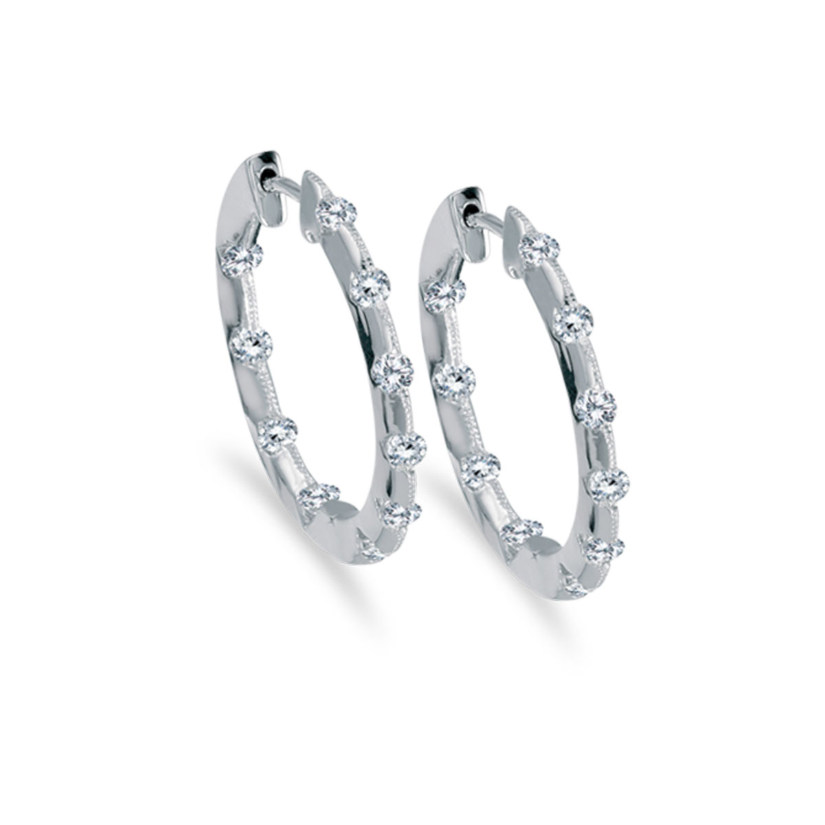19 mm diamond inside/outside hoop earrings in beautiful 14k white gold. The perfect look for day ...