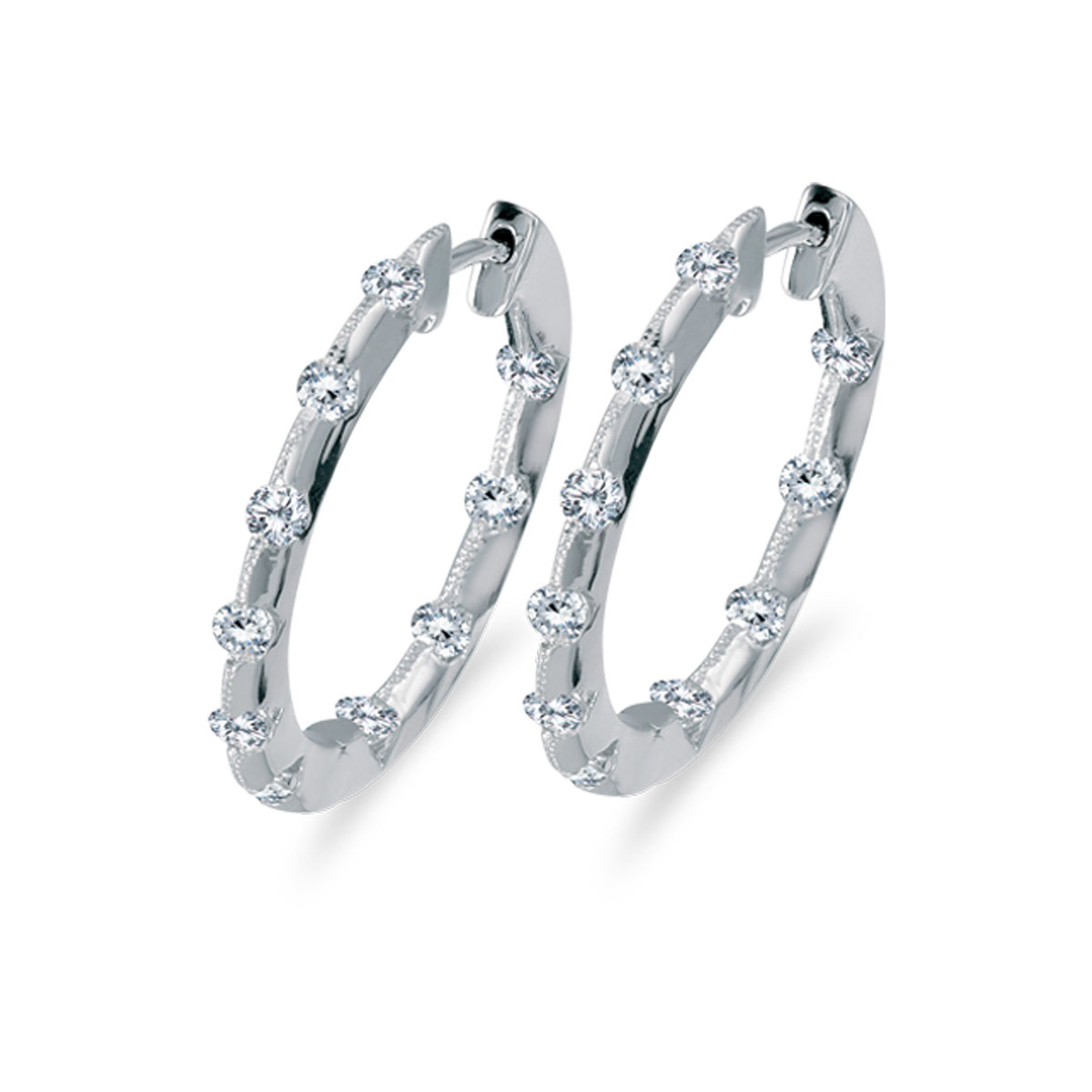 24 mm diamond inside/outside hoop earrings in beautiful 14k white gold. The perfect look for day ...