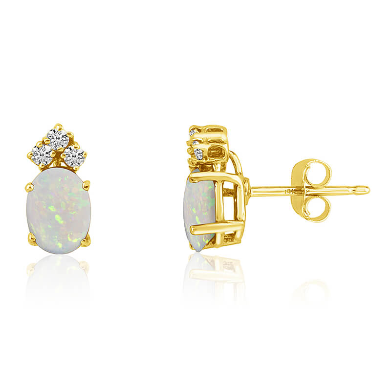 14k Yellow Gold Oval Opal Earrings with Diamonds