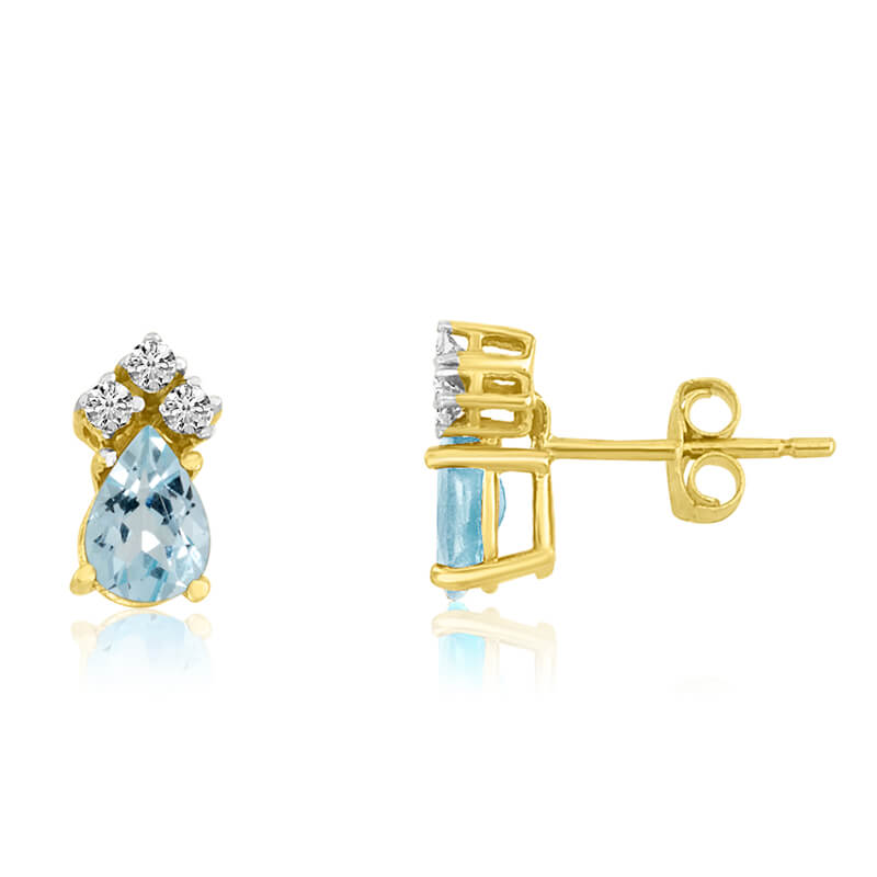 14k Yellow Gold Aquamarine Pear Earrings with Diamonds