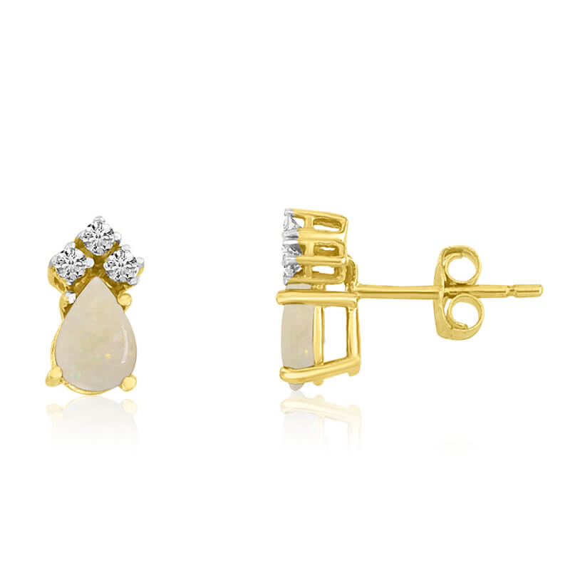 14k Yellow Gold Opal Pear Earrings with Diamonds