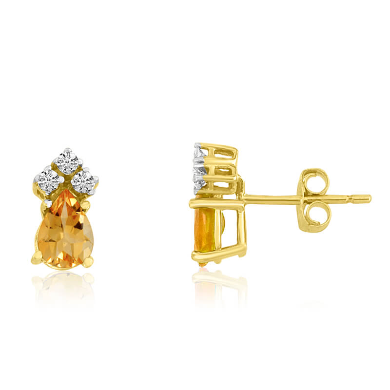 14k Yellow Gold Citrine Pear Earrings with Diamonds