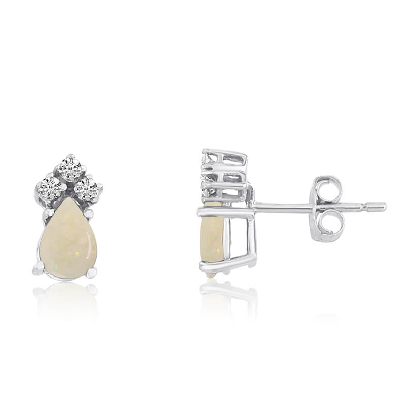 14k White Gold Opal Pear Earrings with Diamonds