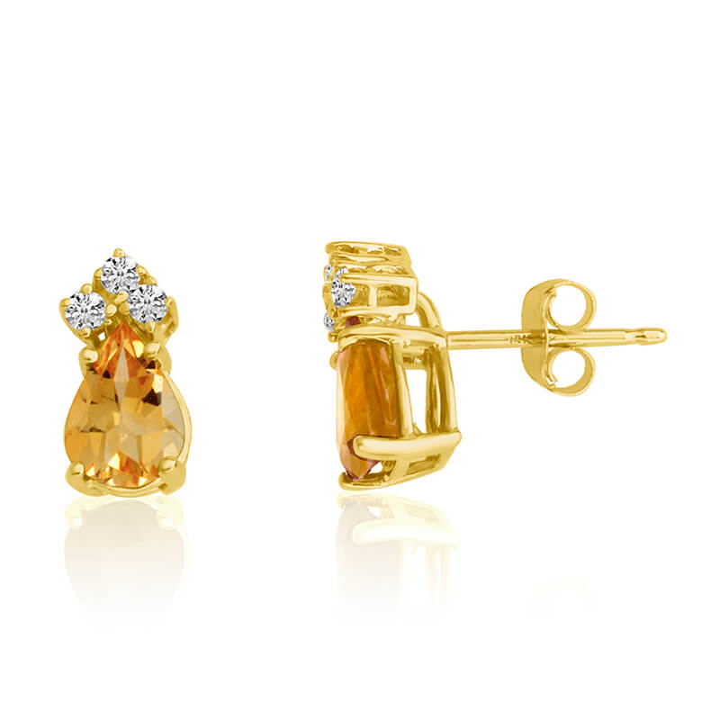 14k Yellow Gold 7X5 Pear Citrine and Diamond Earrings