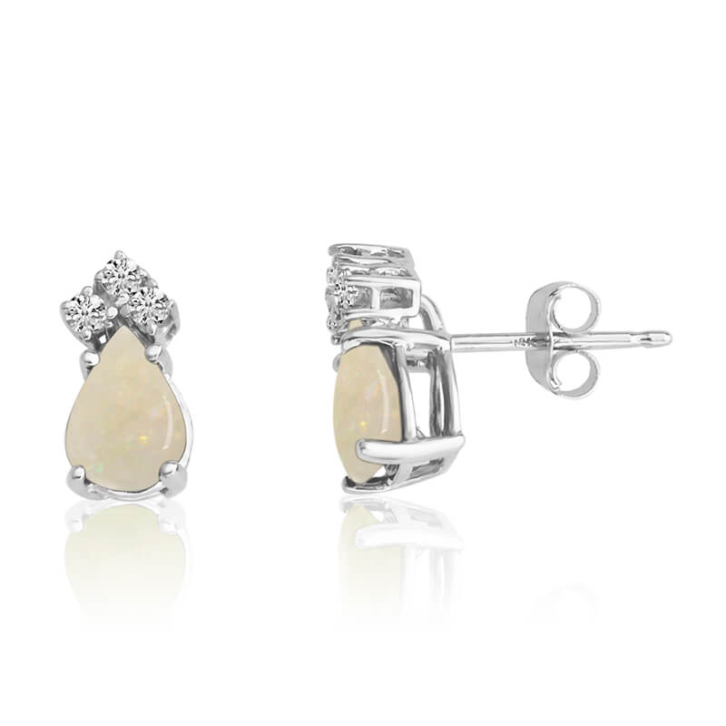 14k White Gold 7X5 Pear Opal and Diamond Earrings