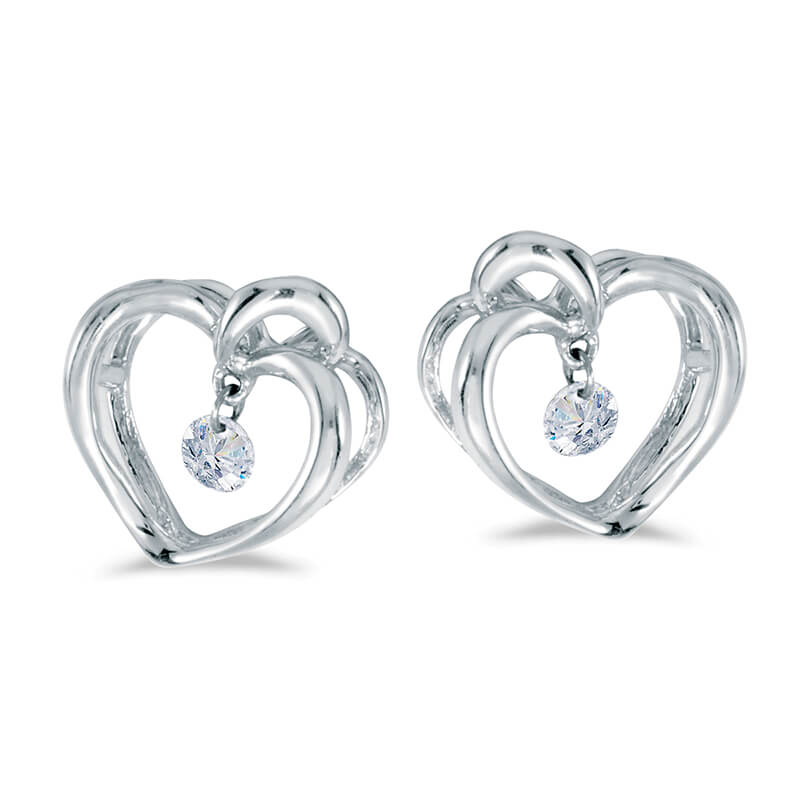 14K White Gold .16 ct Diamond Heart Dashing Diamonds Earrings