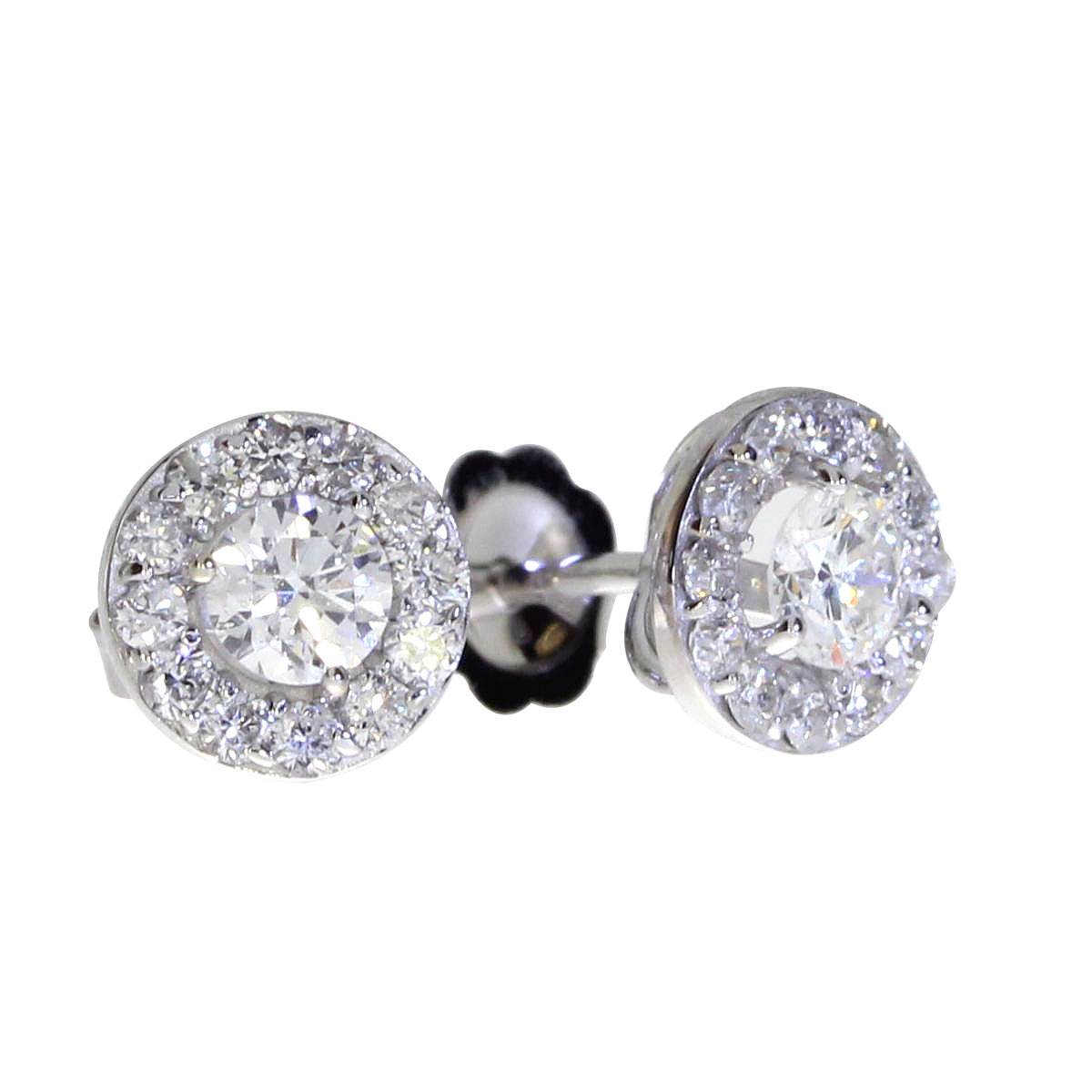 Stunning 14k white gold halo style earrings with .48 total carats of shimmering diamonds.