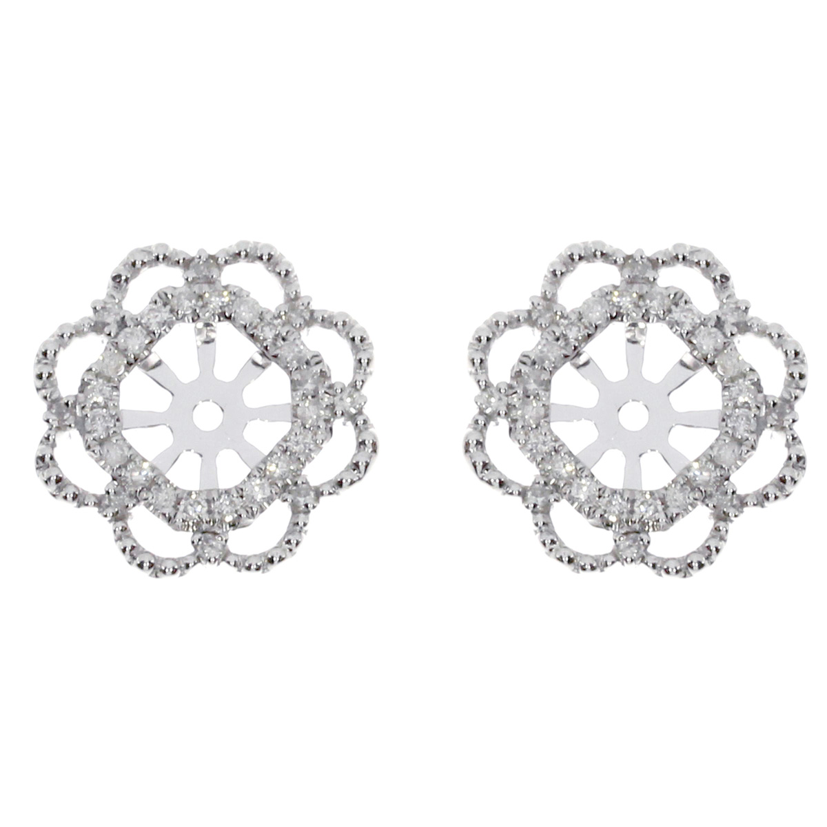 .28 total ct diamond flower-shaped earring jackets set in 14k white gold.