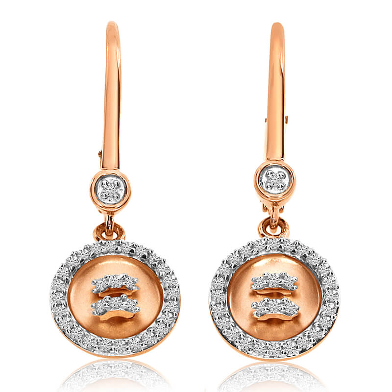 14K Rose Gold  Diamond Satin Button Lever Back Earrings