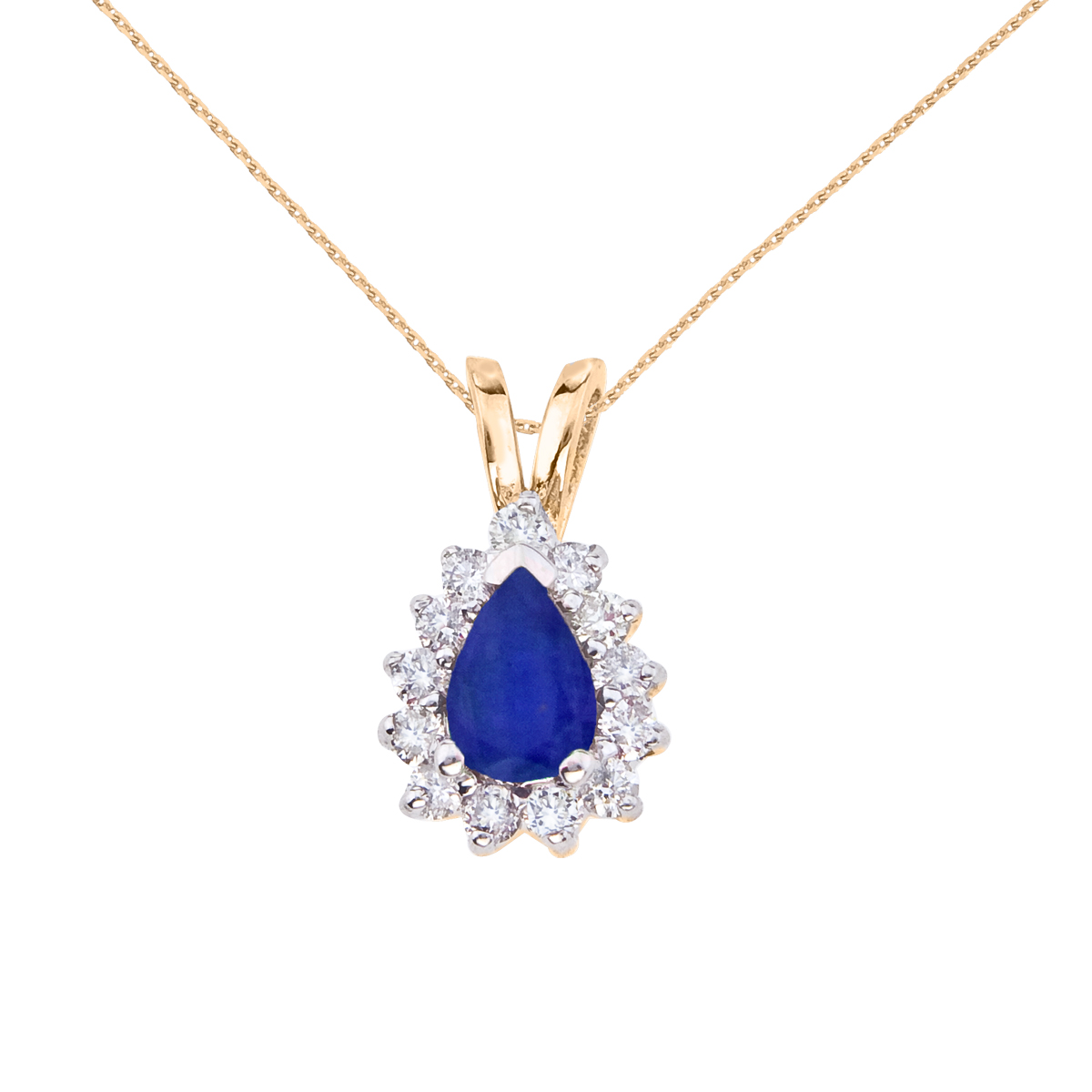 6x4 mm oval natural sapphire pendant accented with bright diamonds set in 14k yellow gold.