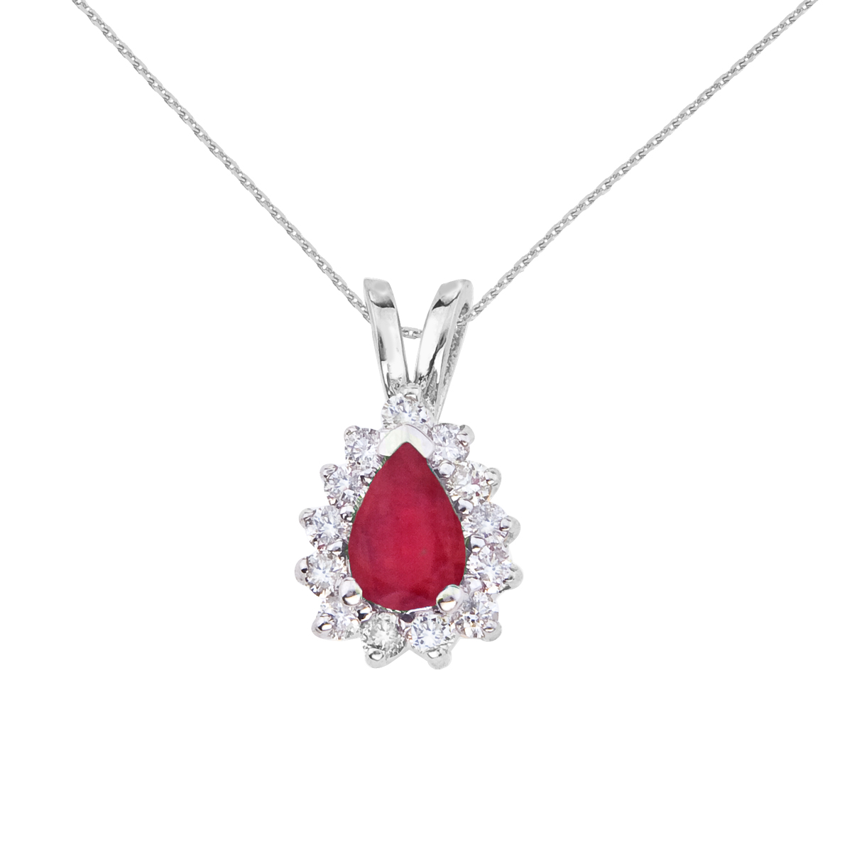 6x4 mm oval natural ruby pendant accented with bright diamonds set in 14k white gold.