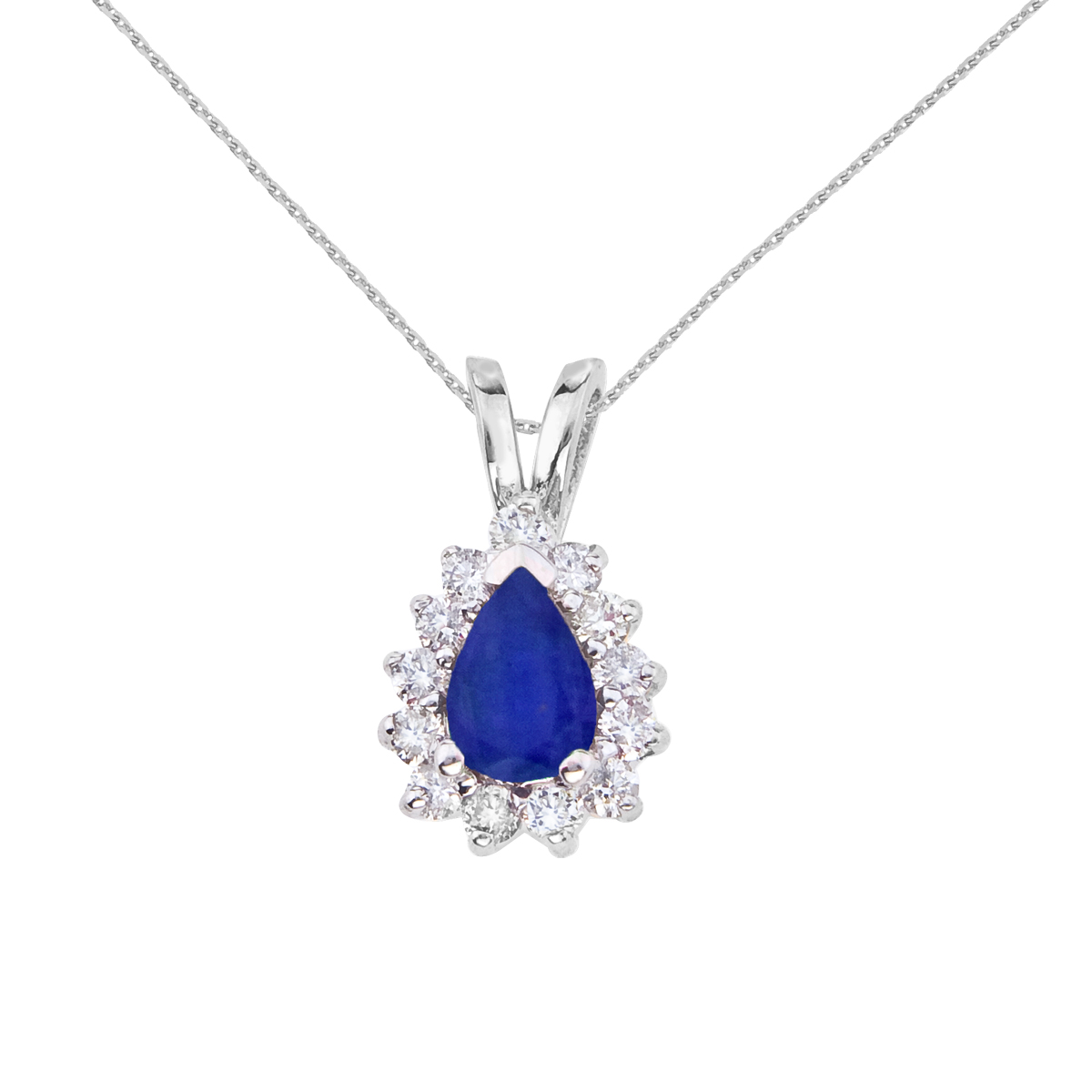 6x4 mm oval natural sapphire pendant accented with bright diamonds set in 14k white gold.