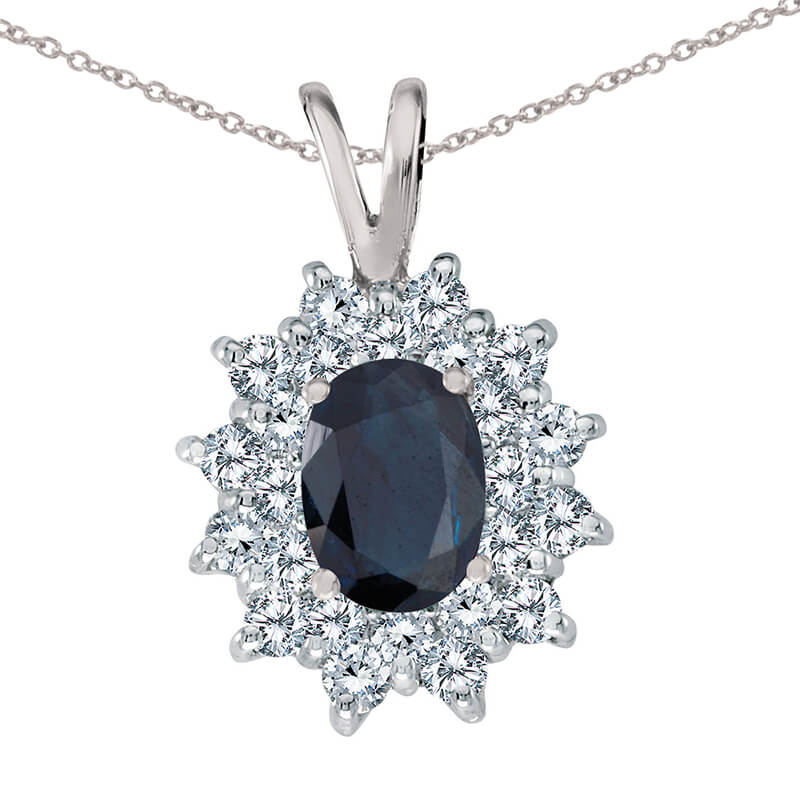 7x5 mm genuine sapphire pendant surrounded by .60 total ct diamonds in a beautiful sophisticated ...