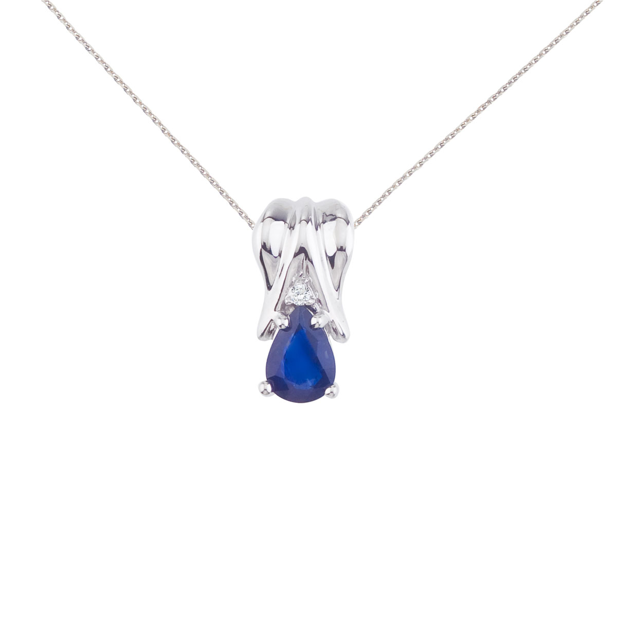 7x5 mm natural sapphire diamond accented pendant in 14k yellow gold.