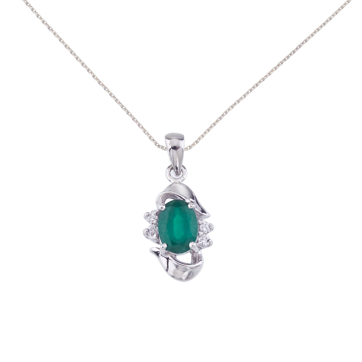 Add a hint of green to your look with this 14k white gold emerald pendant. Featuring a genuine 7x...
