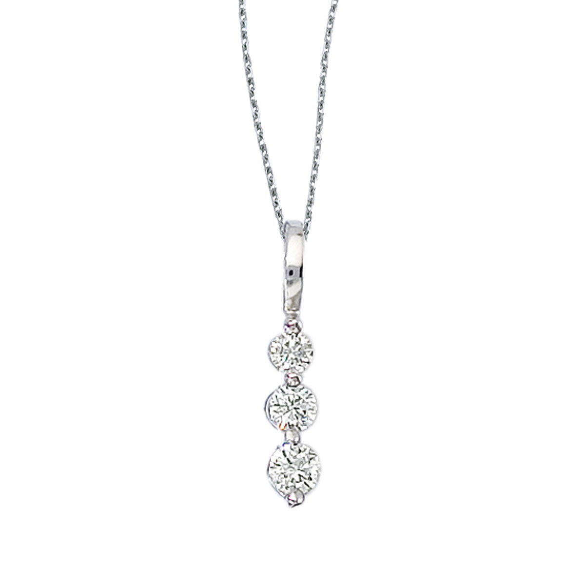 This 14k white gold 0.25 ct three stone diamond pendant features gorgeous sparkling diamonds in H...