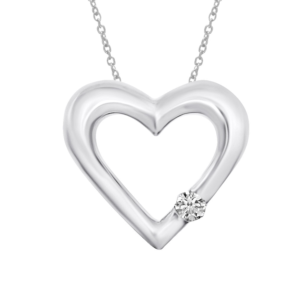 14k white gold open heart pendant diamond pendant (.07 ct).