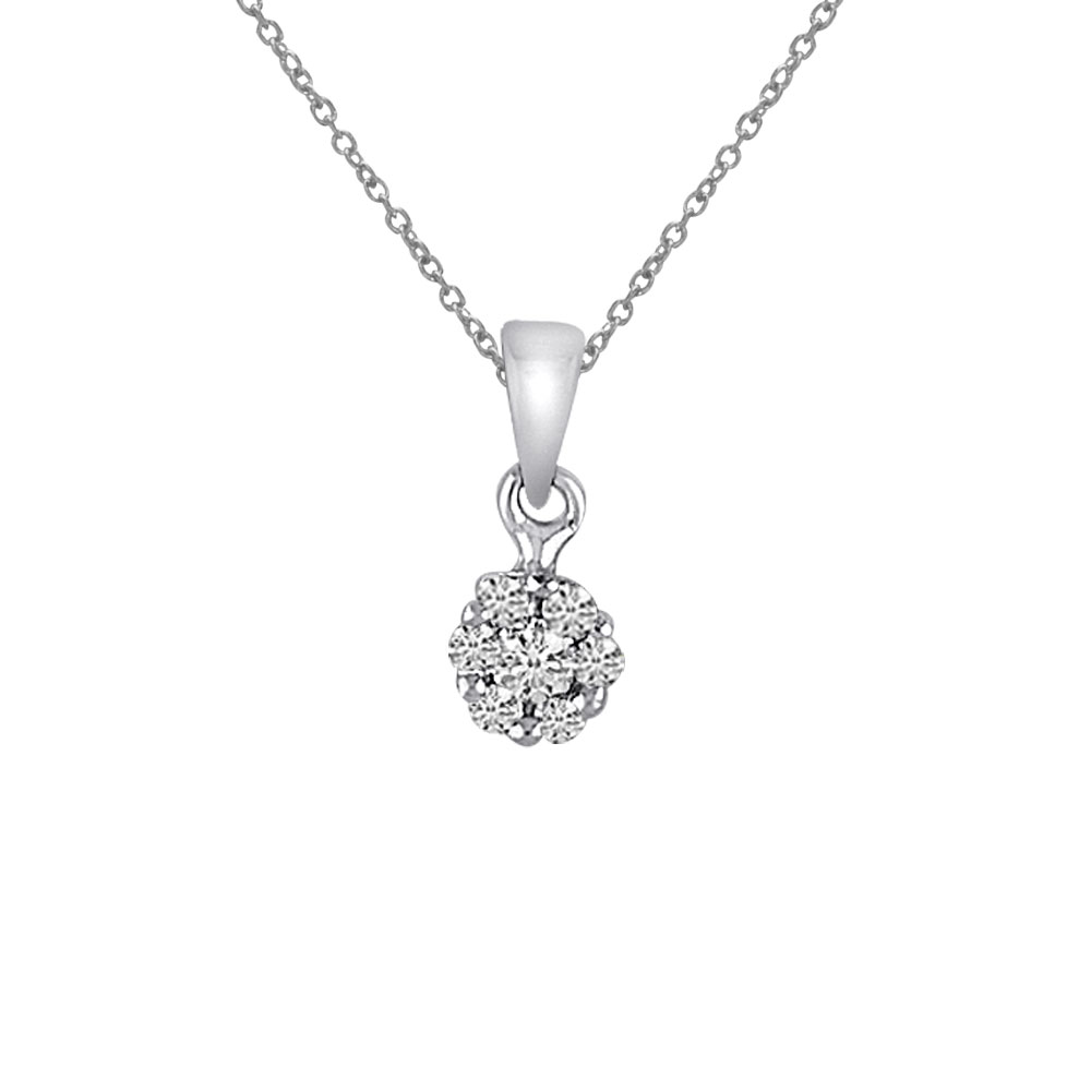 .25 ct cluster of bright and beautiful diamonds set in a charming 14k white gold pendant.