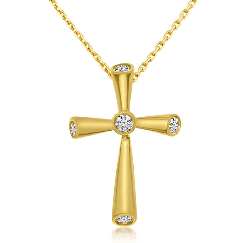 14K Yellow Gold Diamond Contemporary Cross