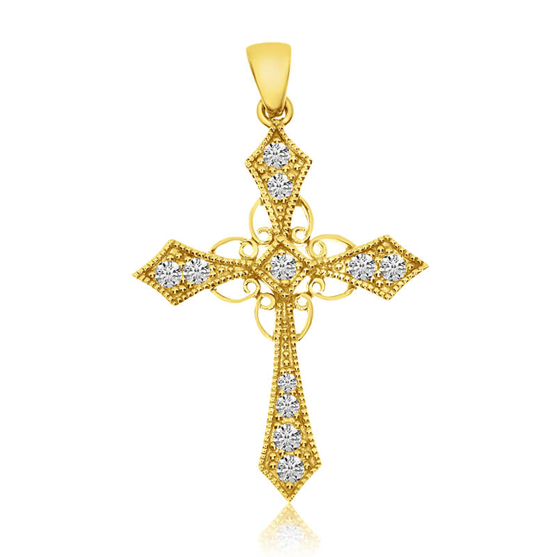 14K Yellow Gold Diamond Celtic Cross
