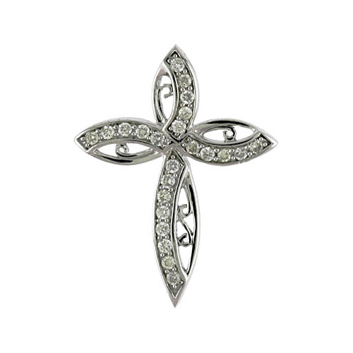 14k white gold cross featuring .32 total ct diamonds. A fashionable take on a classic design.