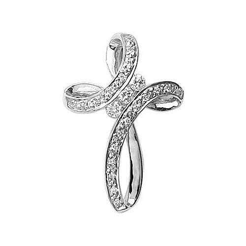 14k white 3 stone gold cross featuring .25 total ct diamonds. A fashionable take on a classic des...