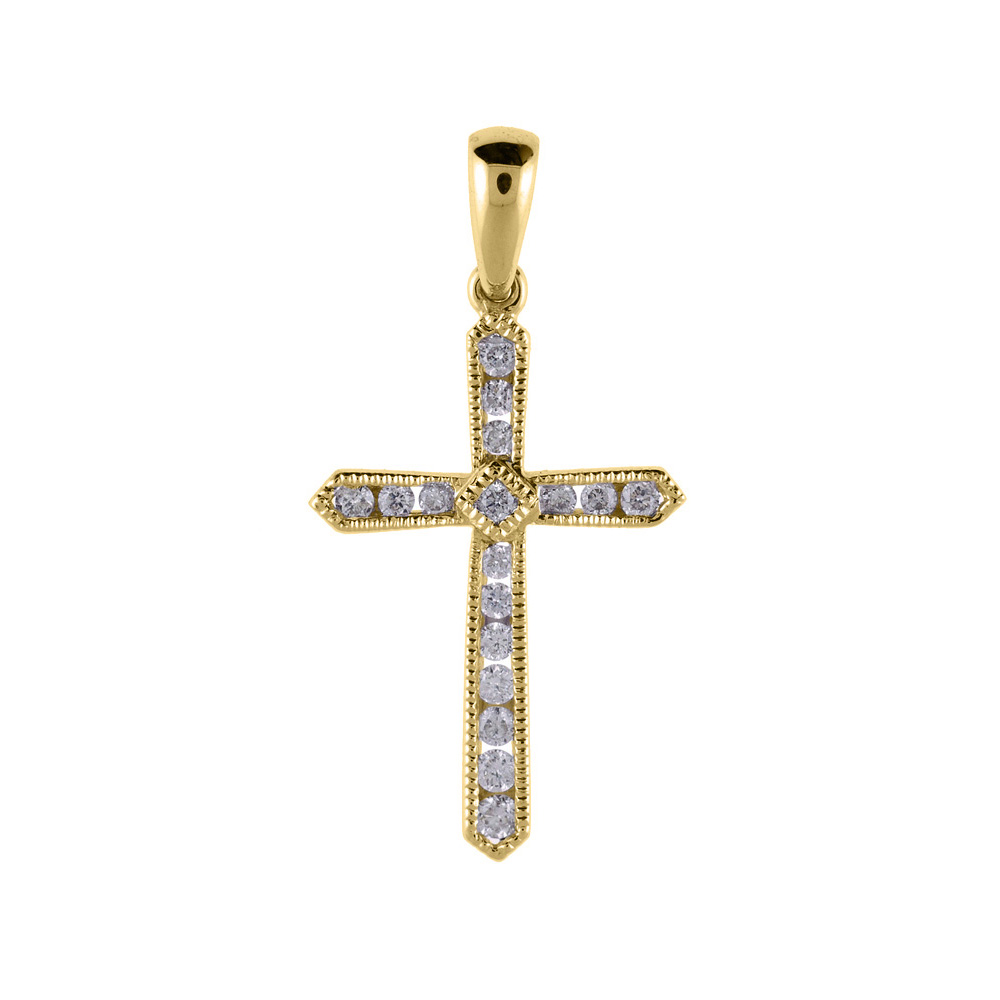 A simple and modern .25 ct diamond cross in 14k yellow gold.