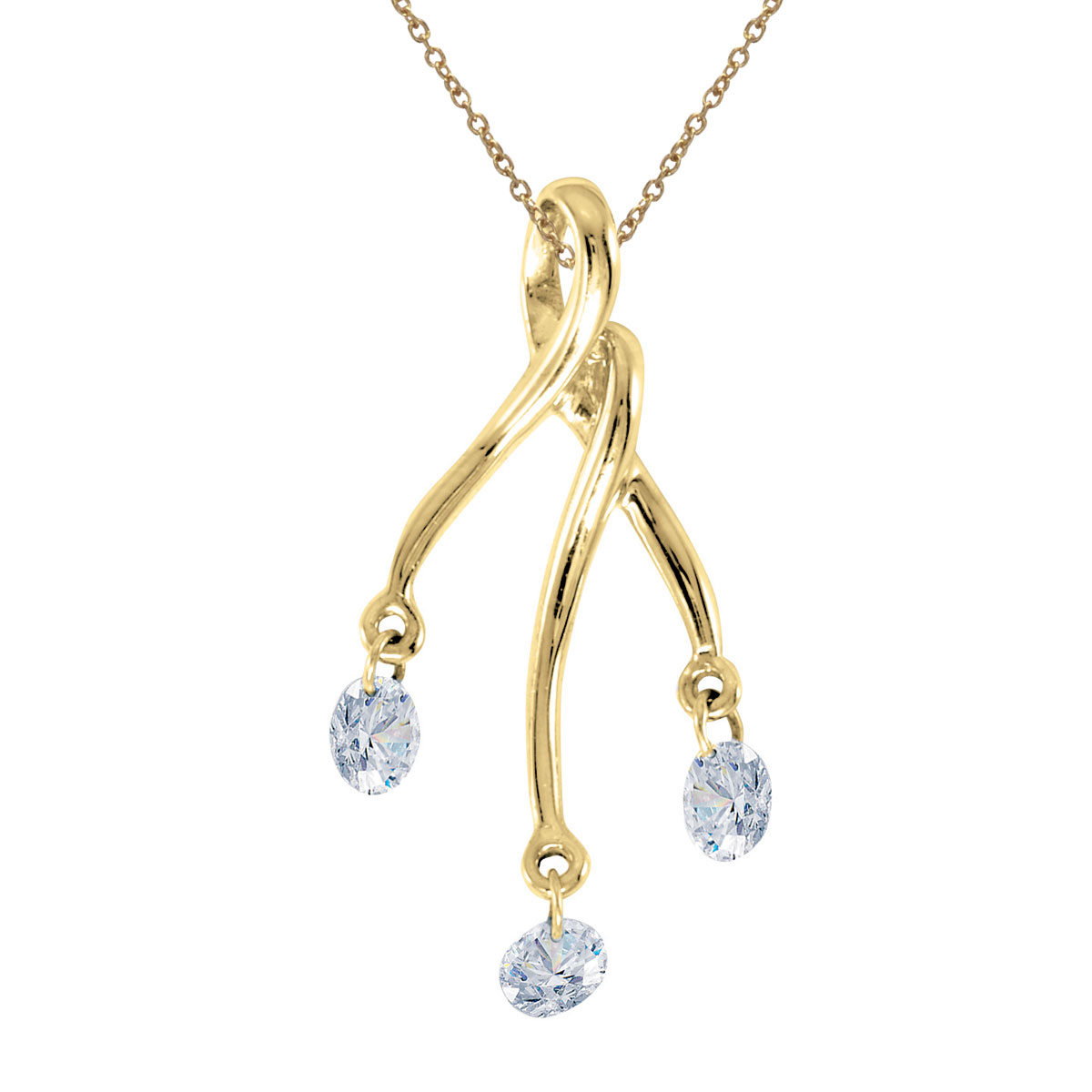 14k gold Dashinng Diamonds pendant with 0.24 total ct diamonds. The center dangling diamond dance...