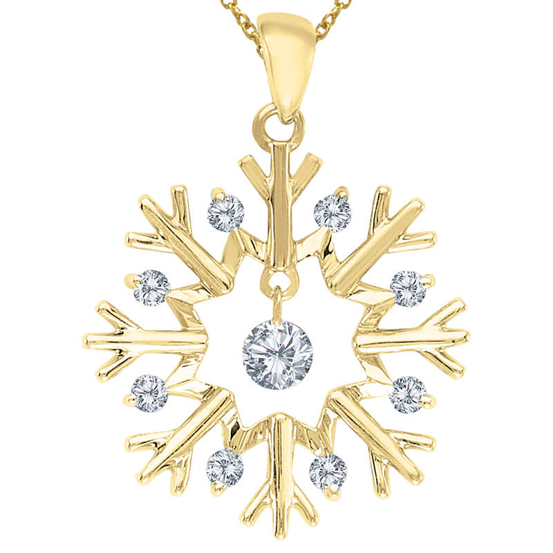 14k gold Dashinng Diamonds pendant with 0.16 total ct diamonds. The center dangling diamond dance...