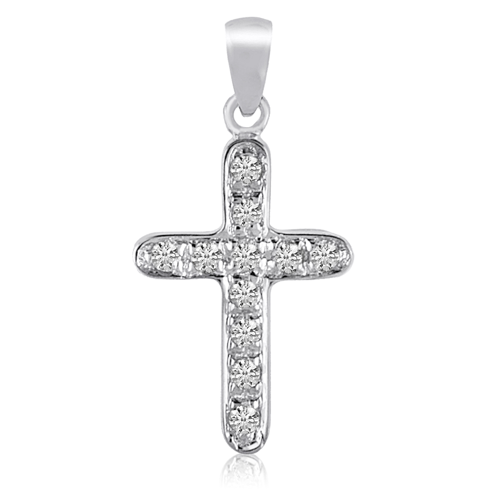 Classic 14k white gold cross pendant with .14 total diamond carats.