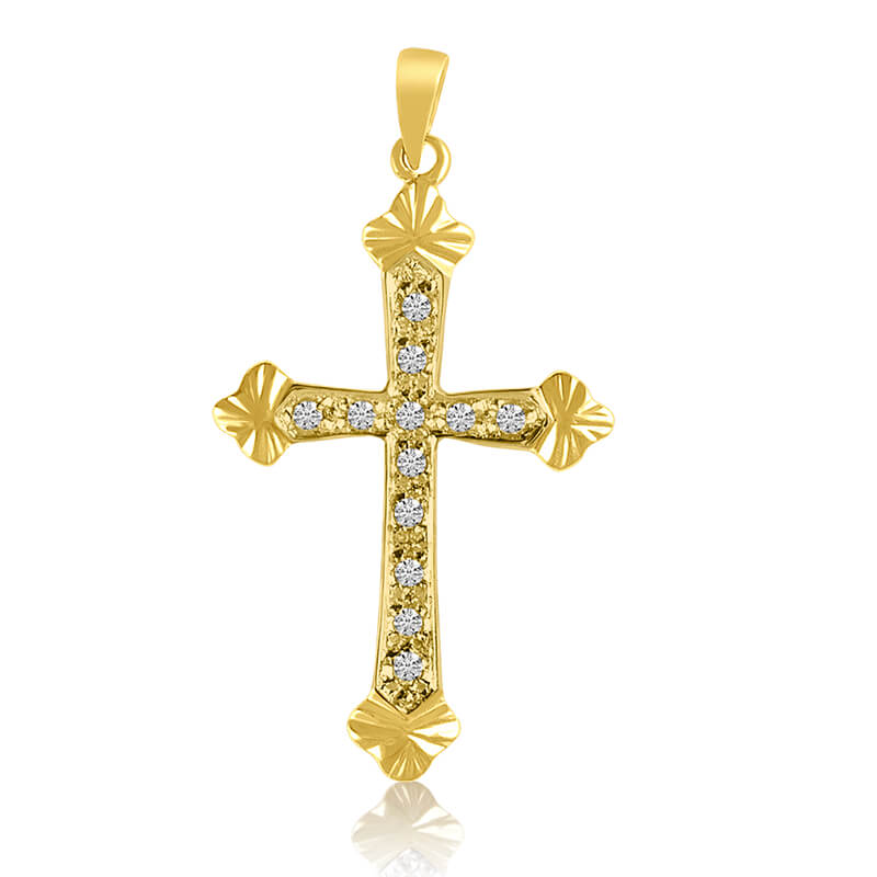 Beautiful cross set in 14k yellow gold with diamond accents.