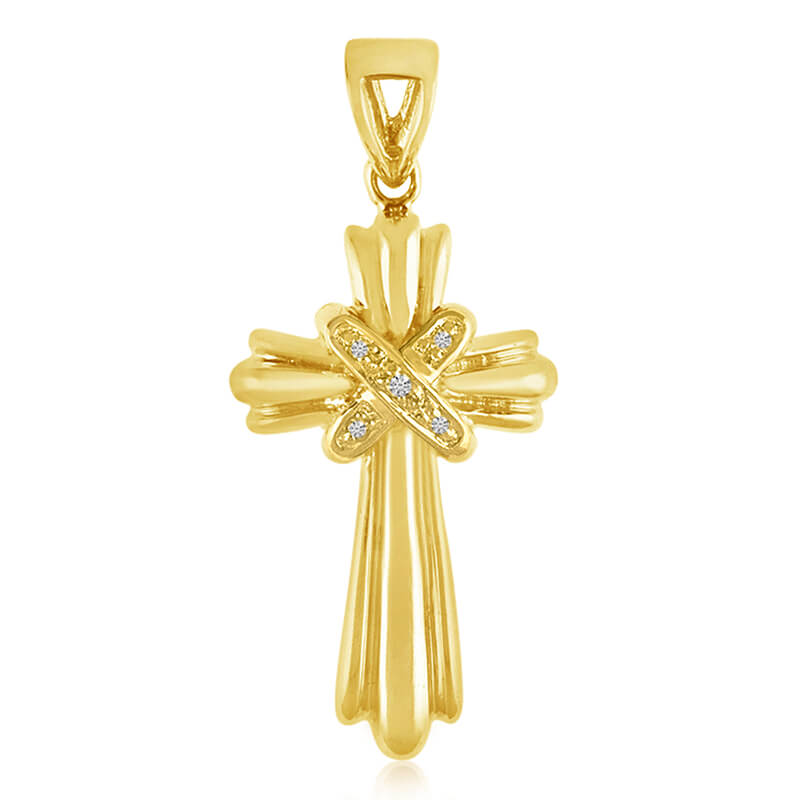 Beautiful cross set in 14k yellow gold with diamond accents.