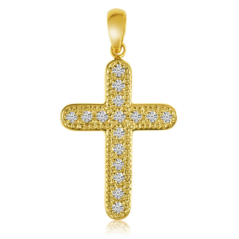 A bold and dashing 14k yellow gold cross with .24 total ct diamonds.