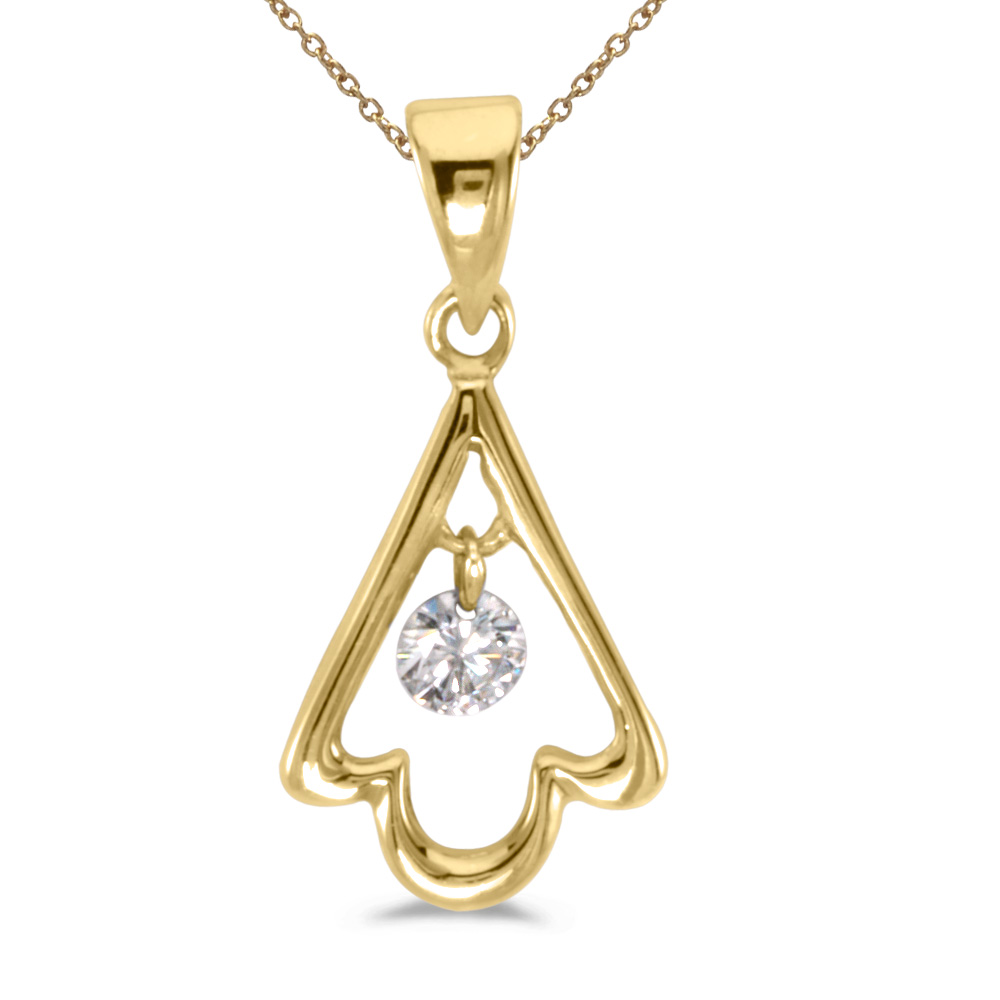 14k gold Dashinng Diamonds pendant with 0.08 total ct diamonds. The center dangling diamond dances and shimmers with every heartbeat.
