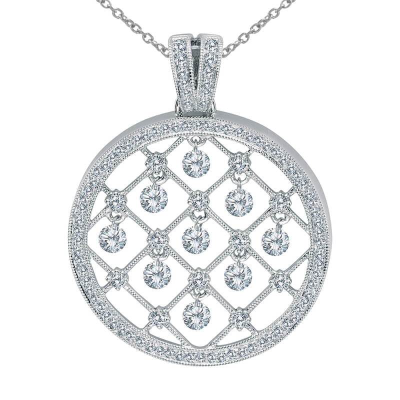 14k gold Dashinng Diamonds pendant with 1.25 total ct diamonds. The center dangling diamond dance...