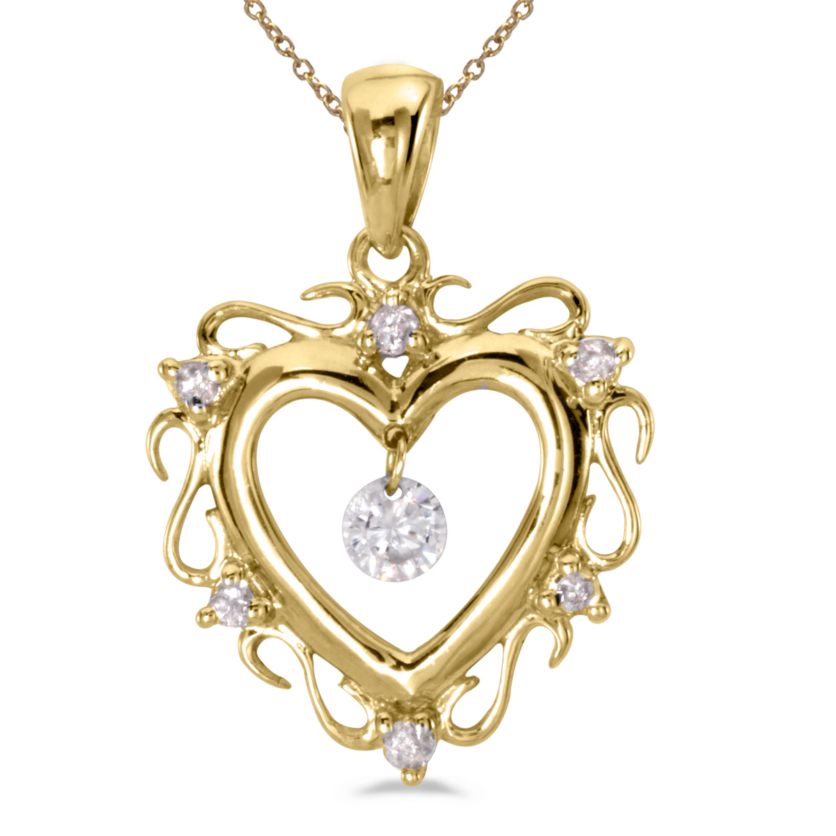 14k gold Dashinng Diamonds pendant with 0.13 total ct diamonds. The center dangling diamond dance...