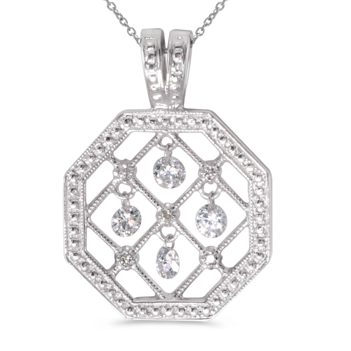 14k gold Dashinng Diamonds pendant with 0.36 total ct diamonds. The center dangling diamond dance...