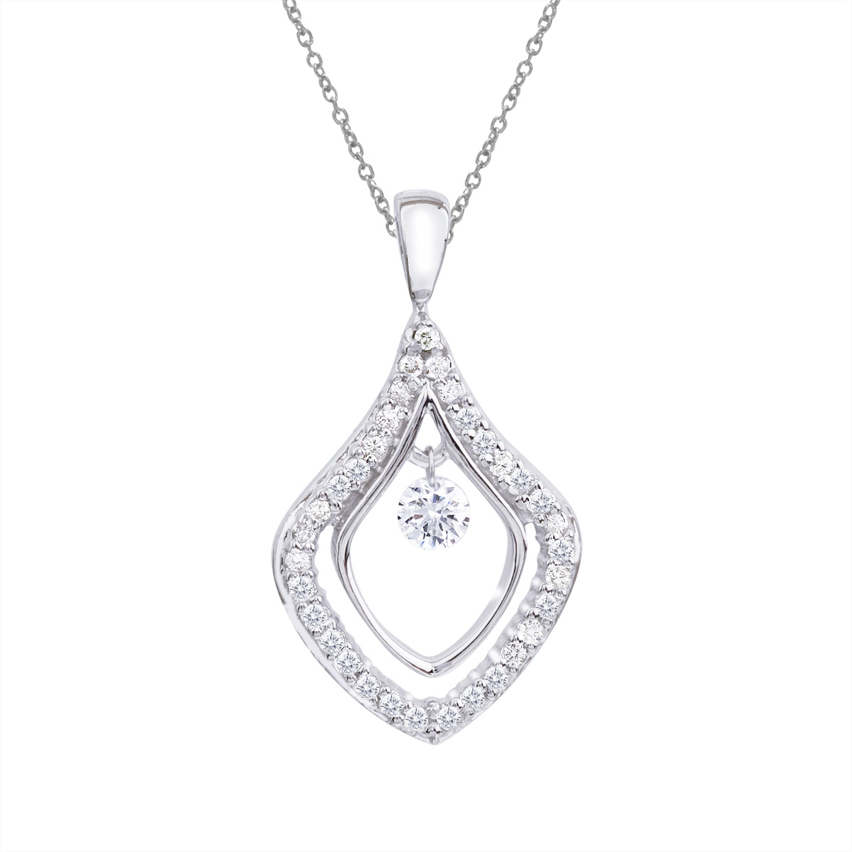 14k gold Dashinng Diamonds pendant with 0.29 total ct diamonds. The center dangling diamond dance...