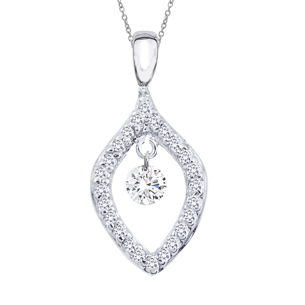 14k gold Dashinng Diamonds pendant with 0.17 total ct diamonds. The center dangling diamond dance...