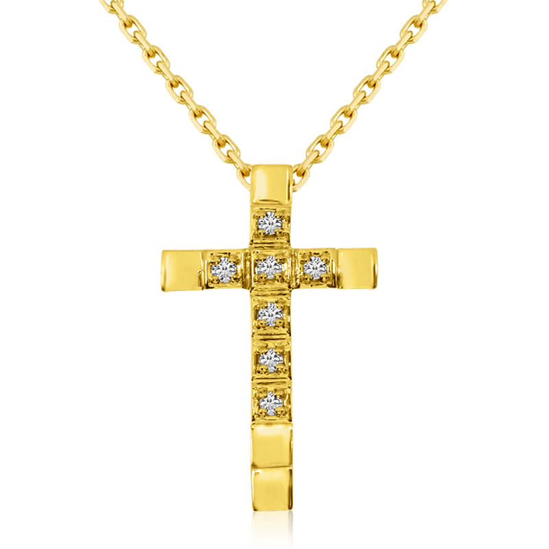 14K Yellow Gold Straight Diamond Cross